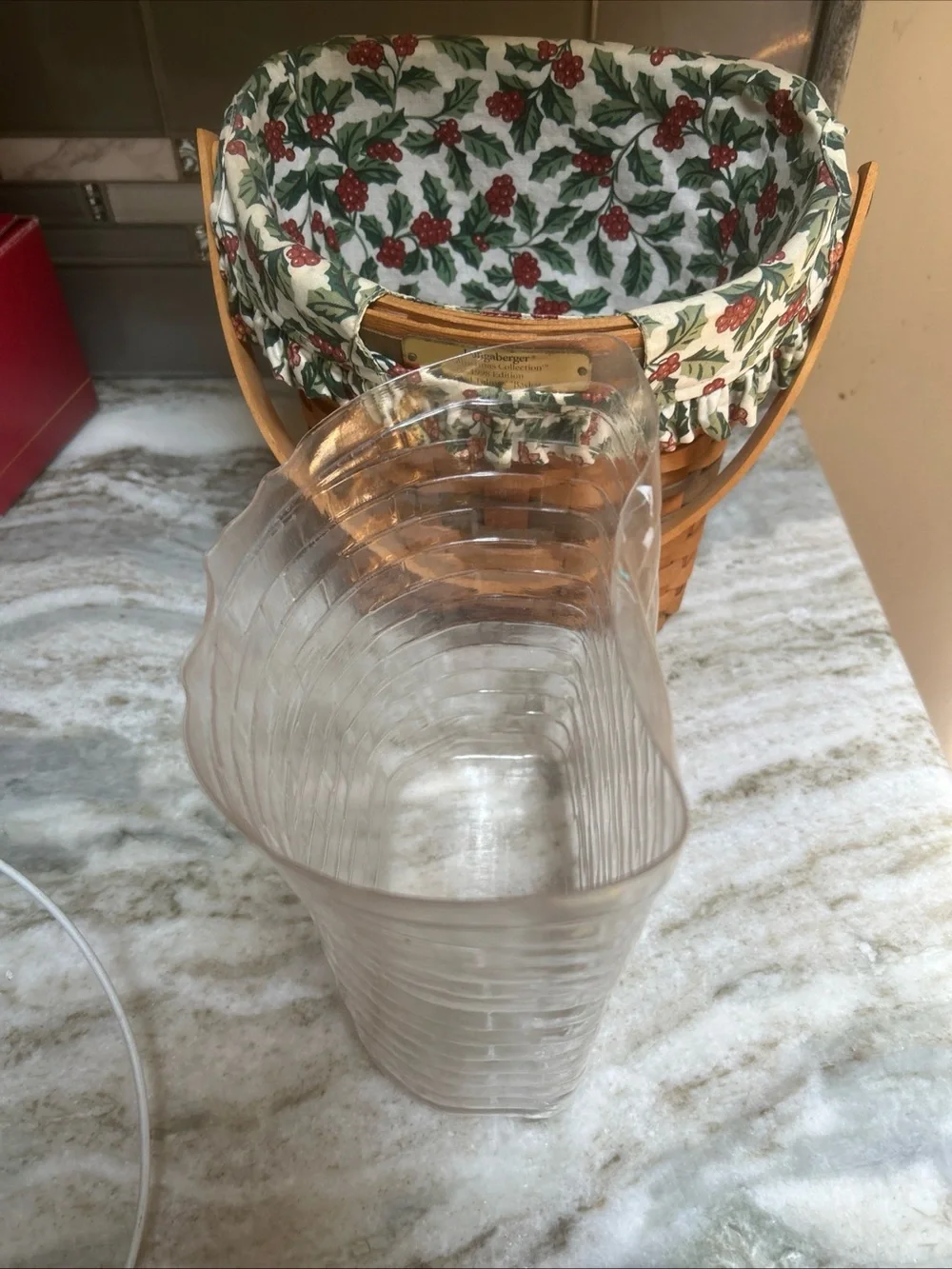 Longaberger Christmas Collection 1998 Glad Tidings Handle With Protector & Liner